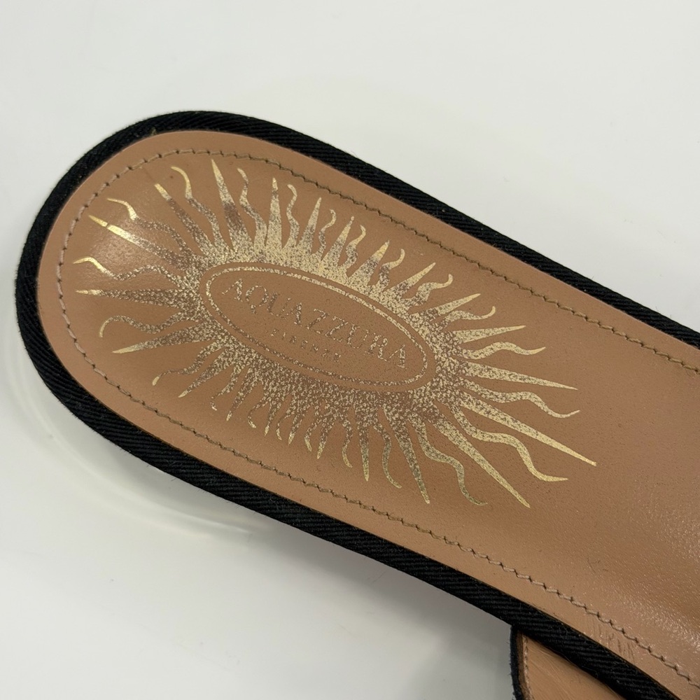 Aquazzura Black and Gold Fringe Stud Pointed Slide Mules - Picture 3 of 8